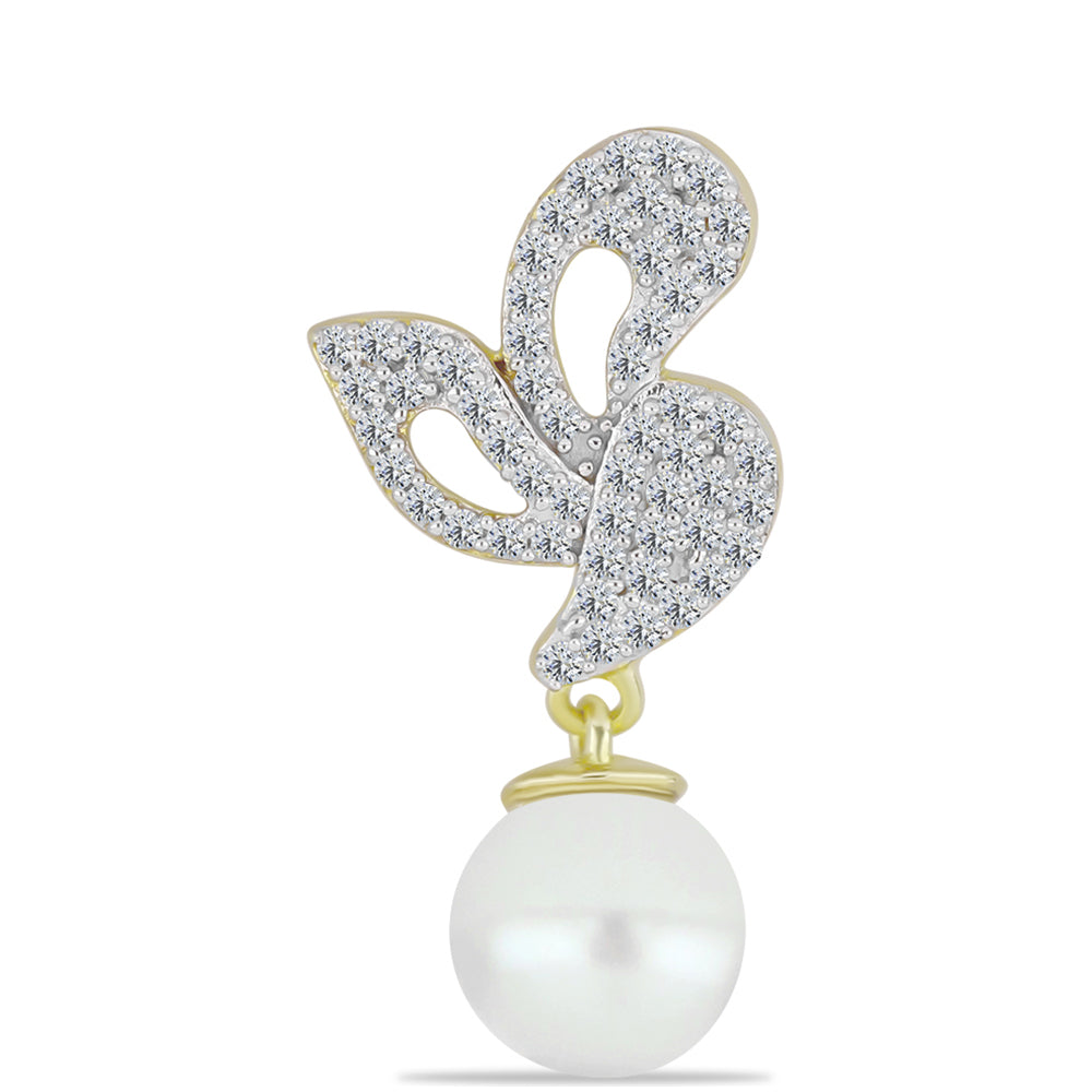 Pandantiv din Argint 925 Placat cu Aur ( 1.2 grame ) cu Perlă de Apă Dulce Albă și Topaz Alb 4.27 Carate