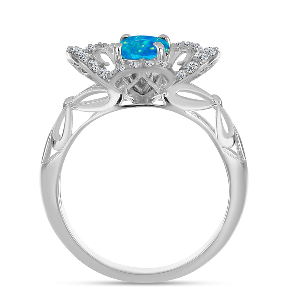 Inel din Argint 925 ( 4.51 grame ) cu Opal Albastru Etiopian Paraiba și Topaz Alb 0.97 Carate 2 
