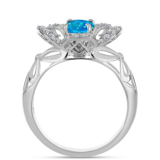 Inel din Argint 925 ( 4.51 grame ) cu Opal Albastru Etiopian Paraiba și Topaz Alb 0.97 Carate