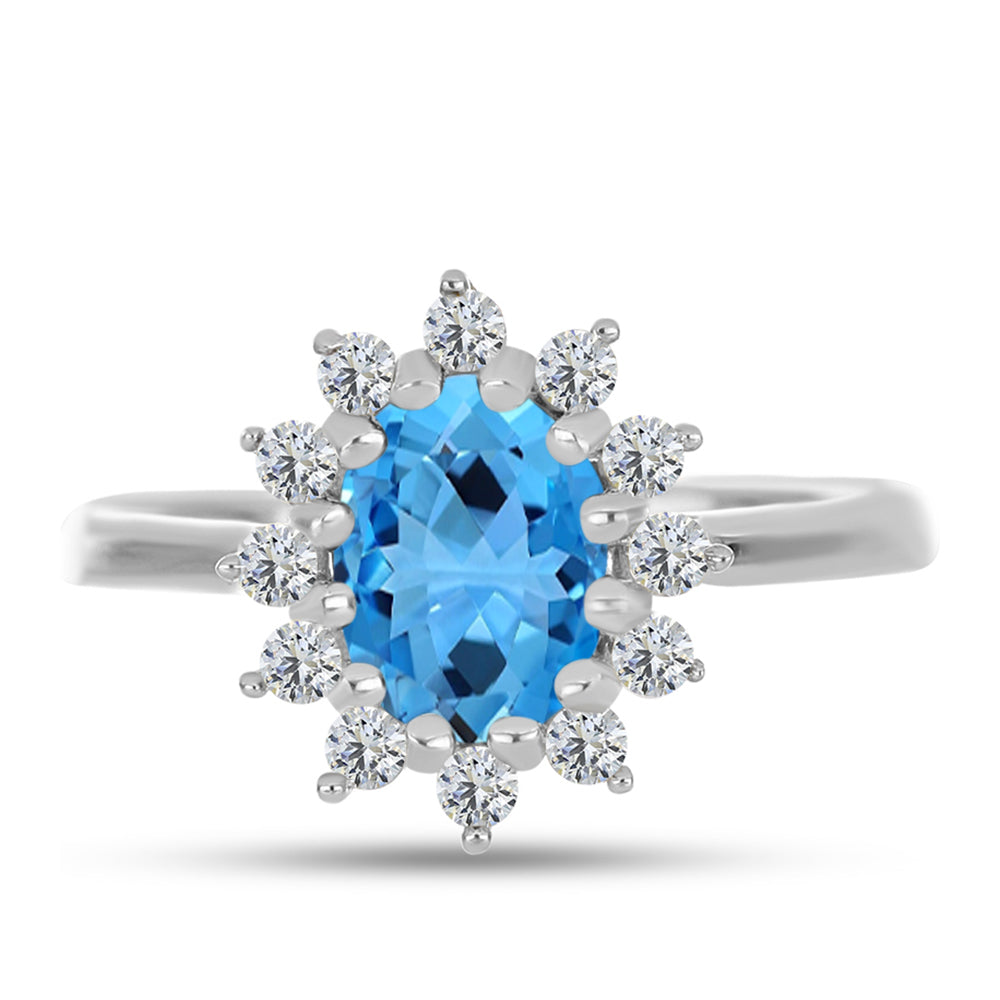 Inel din Argint 925 ( 2.06 grame ) cu Topaz Swiss Blue și Topaz Alb 1.75 Carate