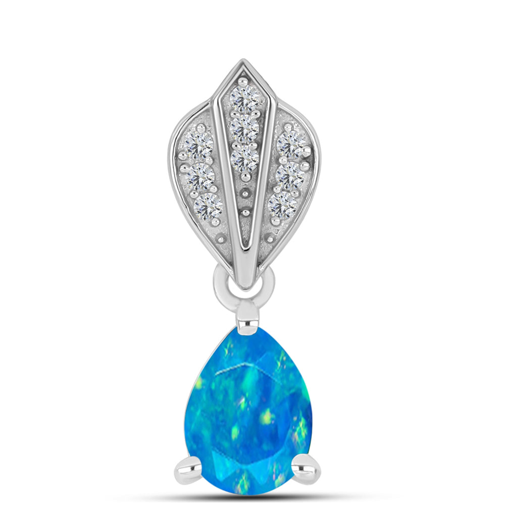 Pandantiv din Argint 925 ( 0.98 grame ) cu Opal Albastru Etiopian Paraiba și Topaz Alb 0.74 Carate 1 
