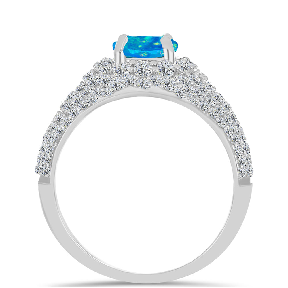 Inel din Argint 925 ( 3.87 grame ) cu Opal Albastru Etiopian Paraiba și Topaz Alb 2.97 Carate 2 
