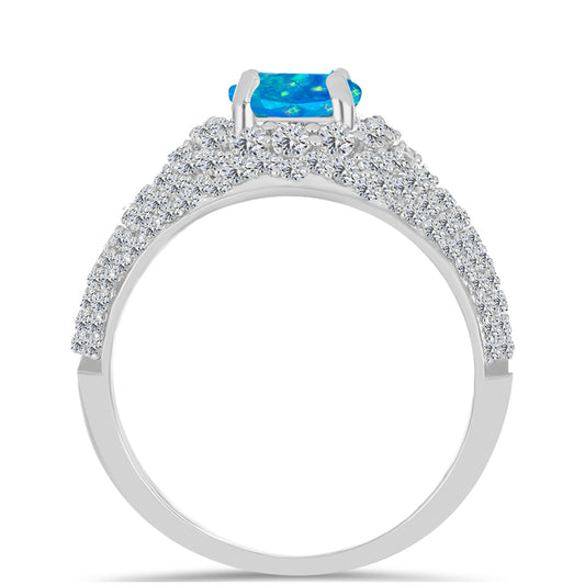 Inel din Argint 925 ( 3.87 grame ) cu Opal Albastru Etiopian Paraiba și Topaz Alb 2.97 Carate