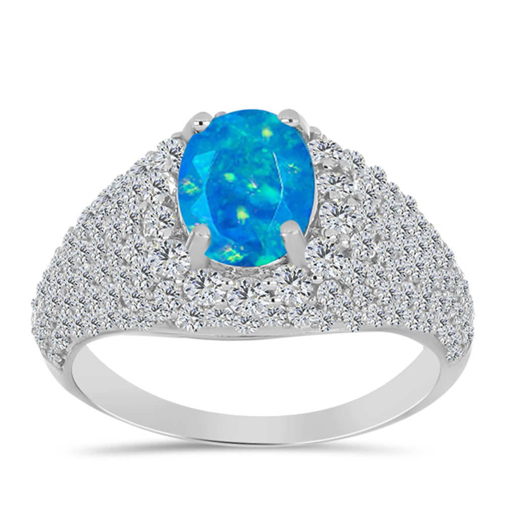 Inel din Argint 925 ( 3.87 grame ) cu Opal Albastru Etiopian Paraiba și Topaz Alb 2.97 Carate 3 