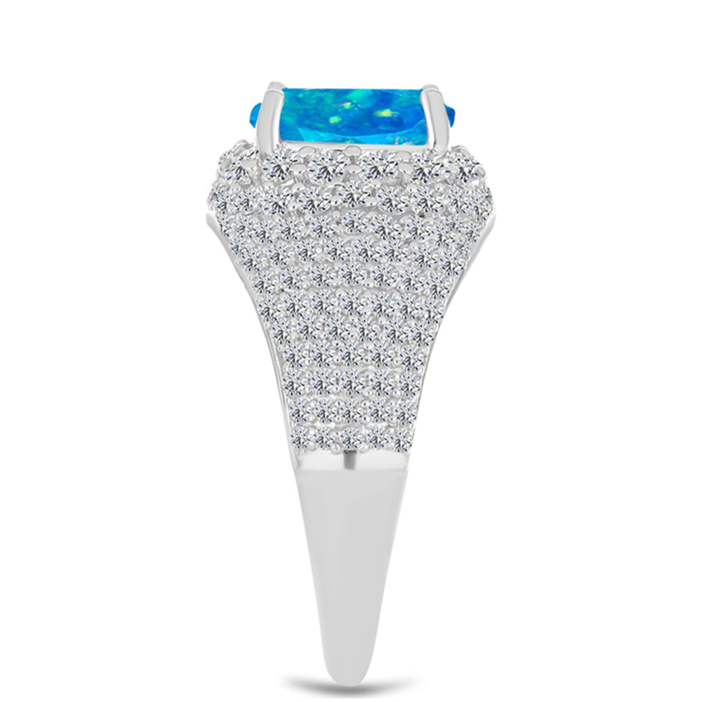 Inel din Argint 925 ( 3.87 grame ) cu Opal Albastru Etiopian Paraiba și Topaz Alb 2.97 Carate