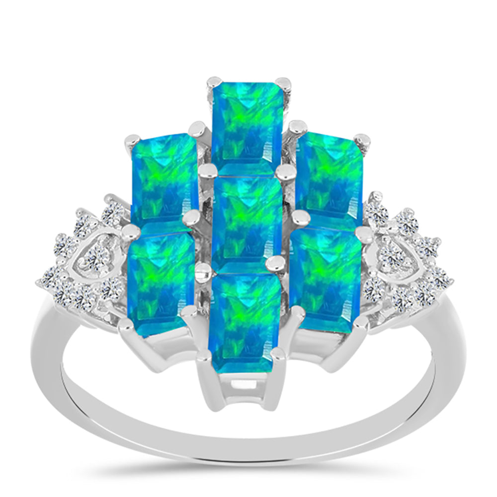 Inel din Argint 925 ( 2.6 grame ) cu Opal Albastru Etiopian Paraiba și Topaz Alb 1.49 Carate 3 
