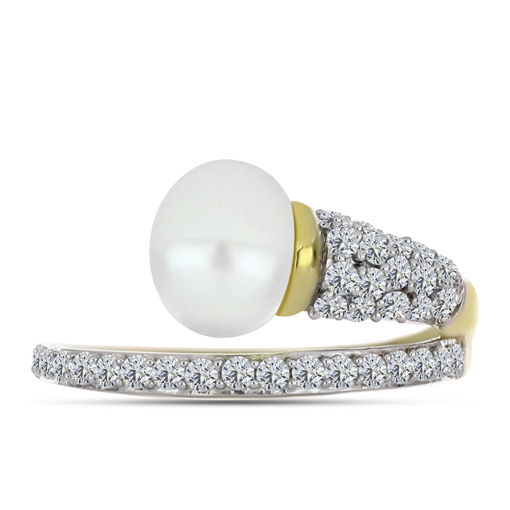 Inel din Argint 925 Placat cu Aur ( 2.27 grame ) cu Perlă de Apă Dulce Albă și Topaz Alb 3.75 Carate 1 