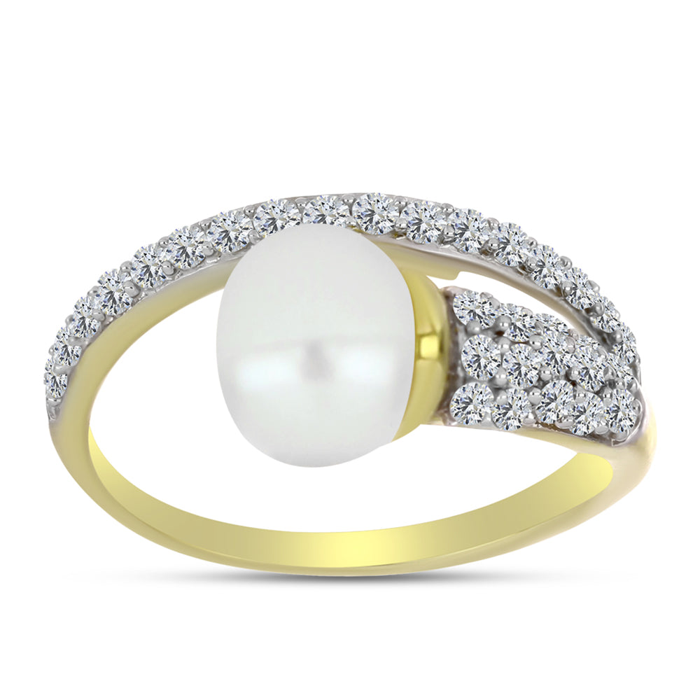 Inel din Argint 925 Placat cu Aur ( 2.27 grame ) cu Perlă de Apă Dulce Albă și Topaz Alb 3.75 Carate 3 