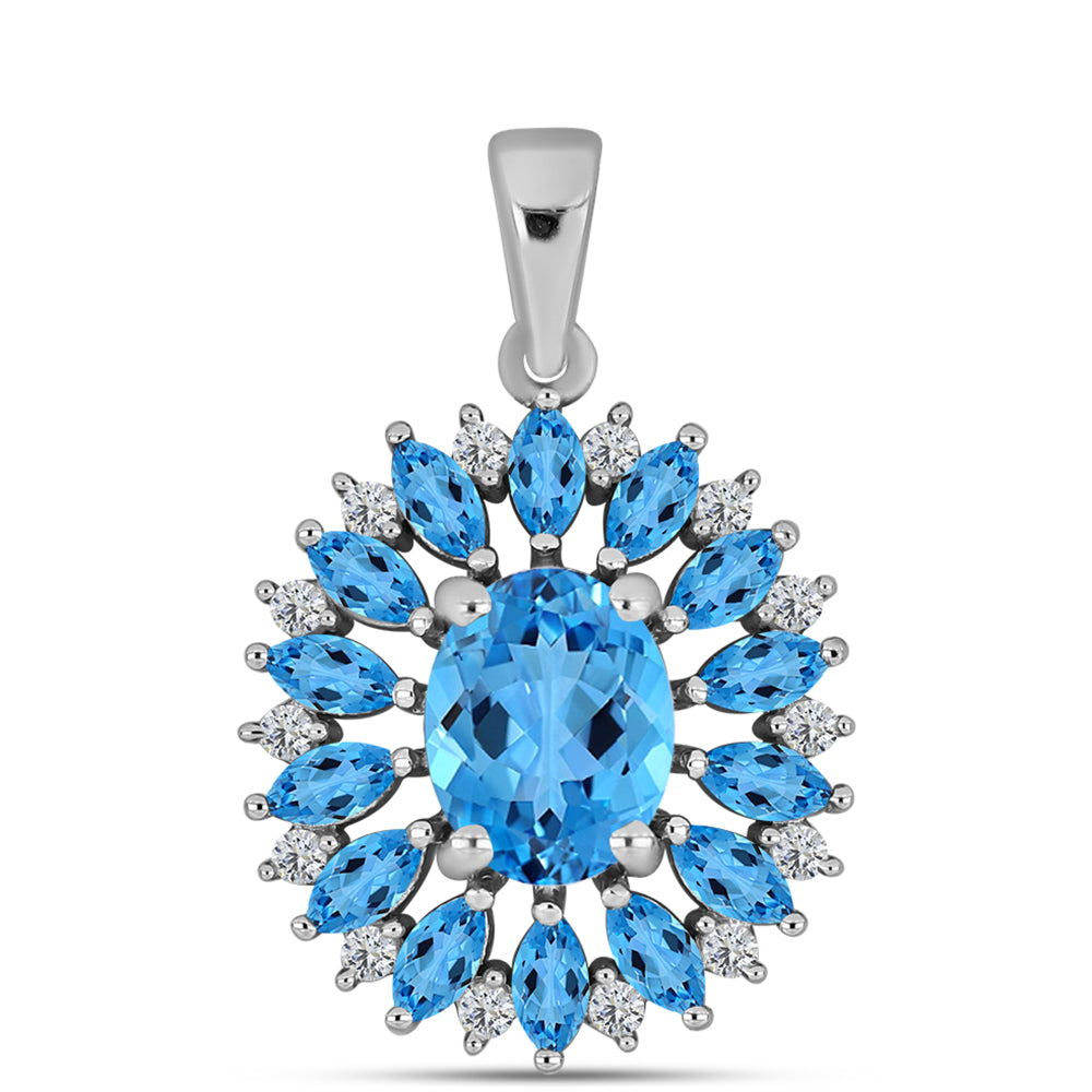 Pandantiv din Argint 925 ( 2.52 grame ) cu Topaz Swiss Blue și Topaz Alb 3.65 Carate