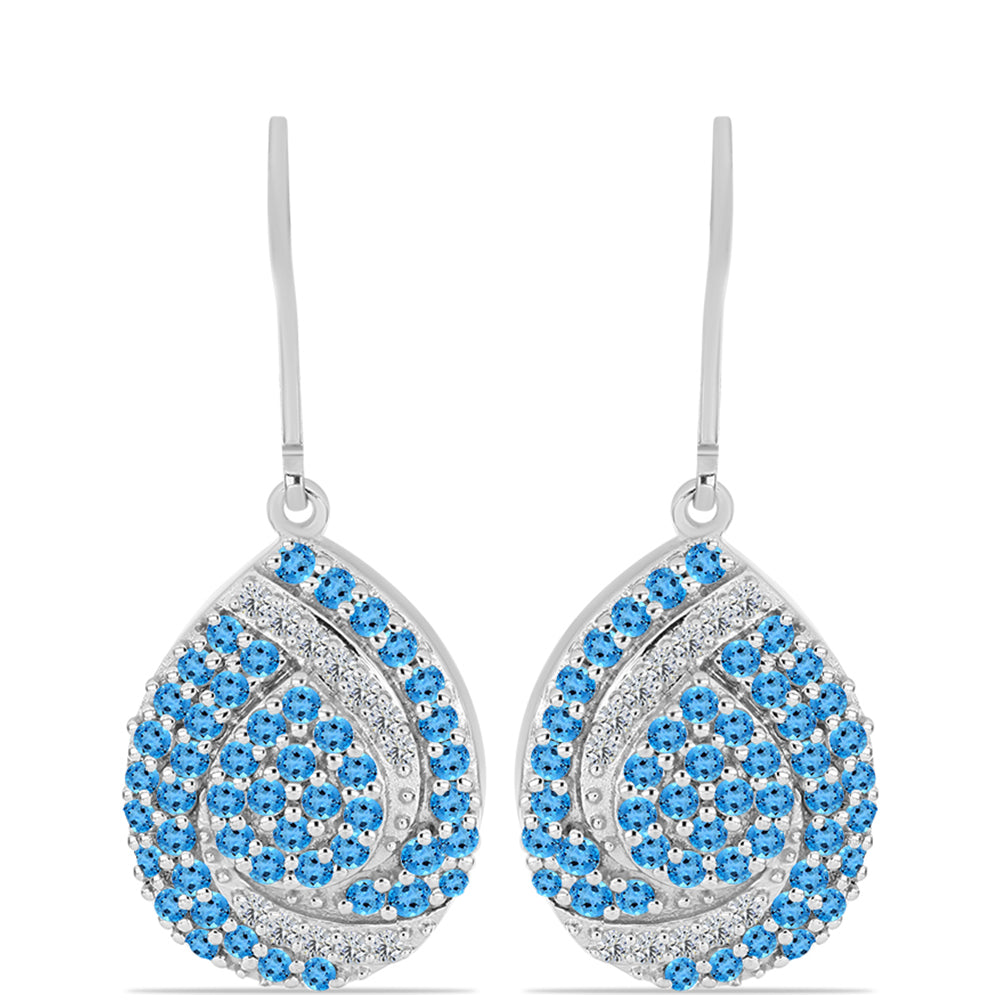 Cercei din Argint 925 ( 4.86 grame ) cu Topaz Swiss Blue și Topaz Alb 2.03 Carate 1 