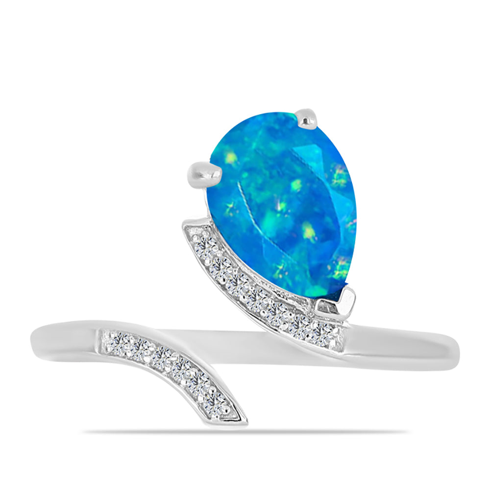 Inel din Argint 925 ( 2.75 grame ) cu Opal Albastru Etiopian Paraiba și Topaz Alb 1.17 Carate 1 