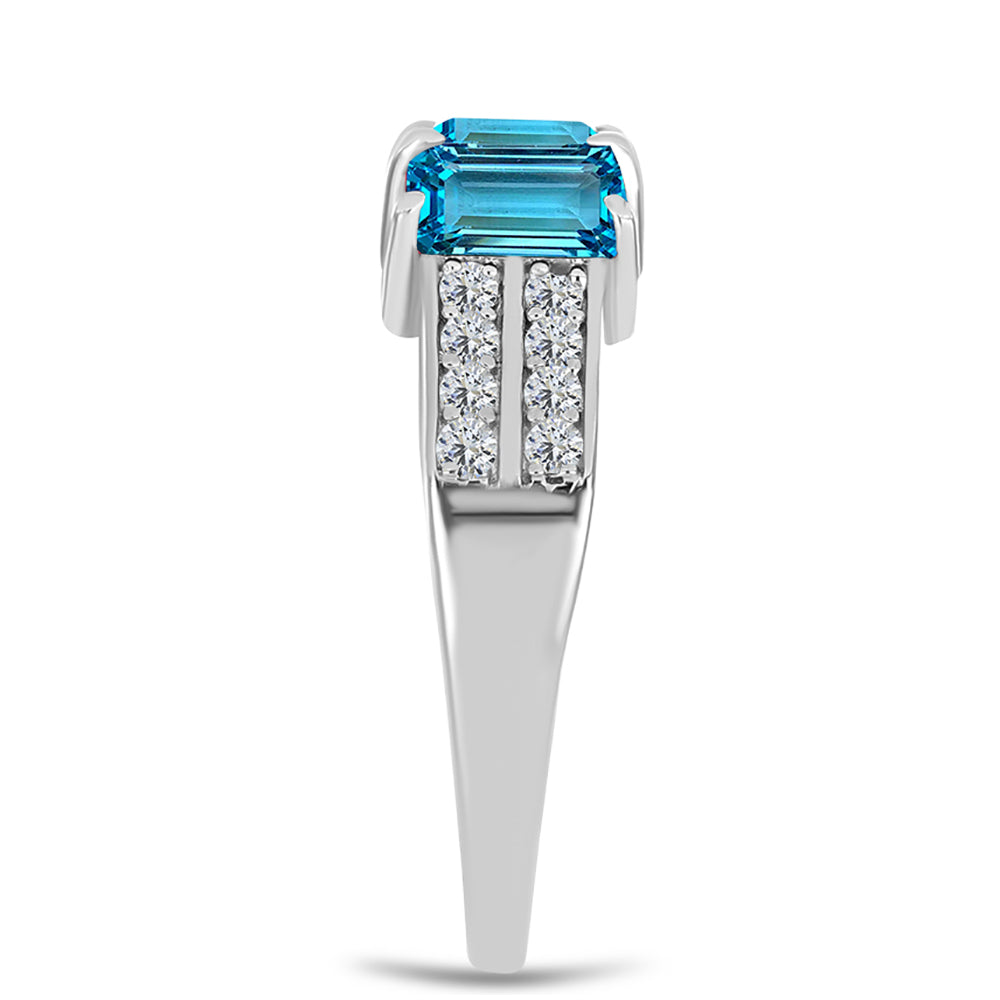 Inel din Argint 925 ( 2.62 grame ) cu Topaz Swiss Blue și Topaz Alb 2.4 Carate 4 