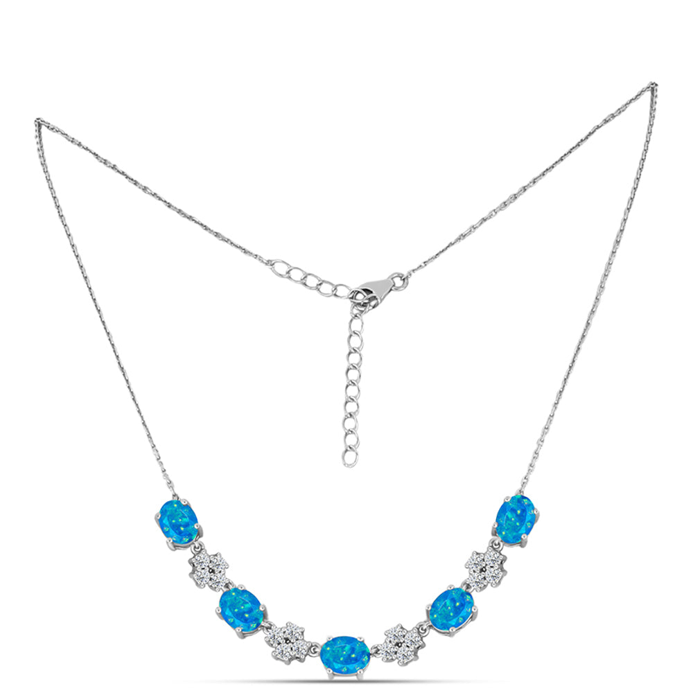 Colier din Argint 925 ( 6.95 grame ) cu Opal Albastru Etiopian Paraiba și Topaz Alb 4.55 Carate