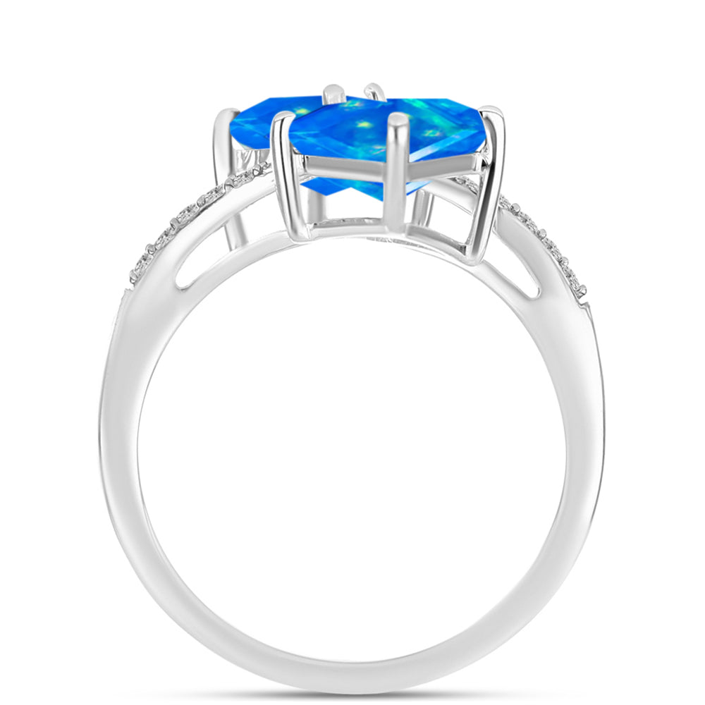 Inel din Argint 925 ( 2.79 grame ) cu Opal Albastru Etiopian Paraiba și Topaz Alb 1.55 Carate 2 