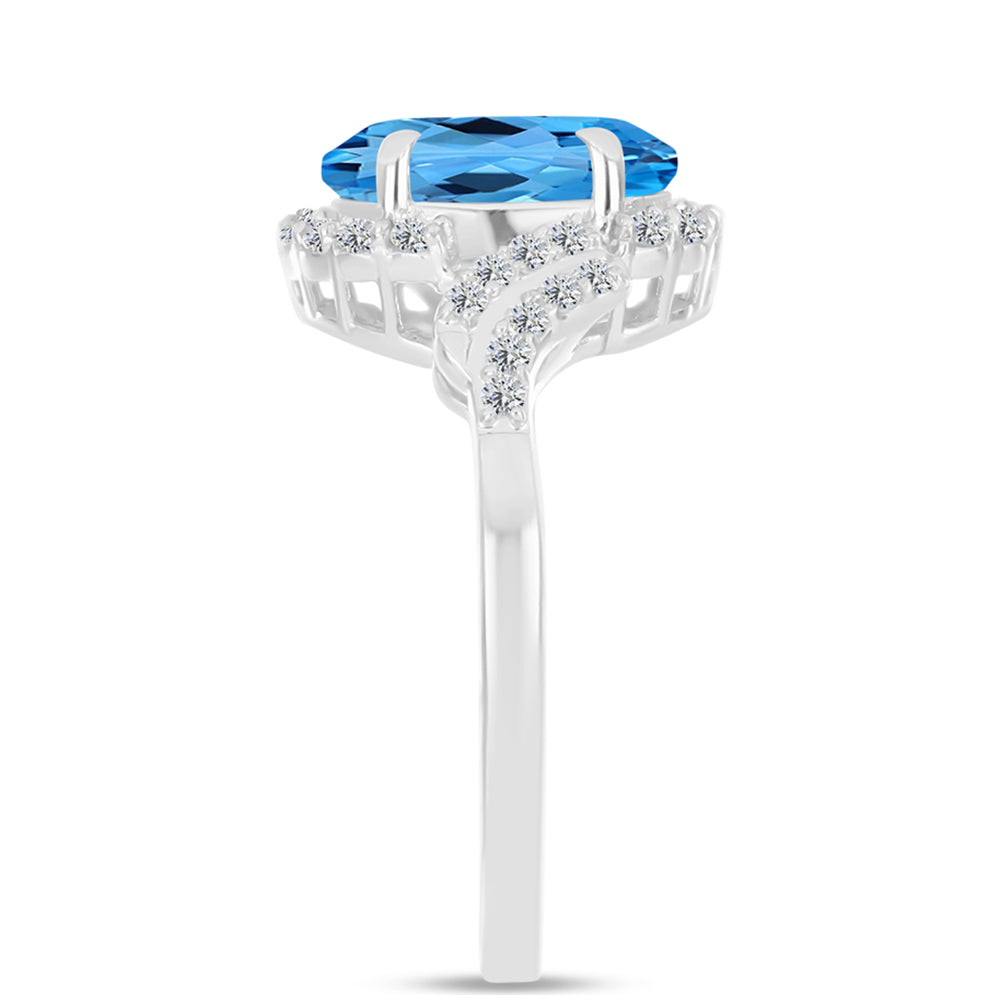 Inel din Argint 925 ( 2.79 grame ) cu Topaz Swiss Blue și Topaz Alb 3.31 Carate 4 