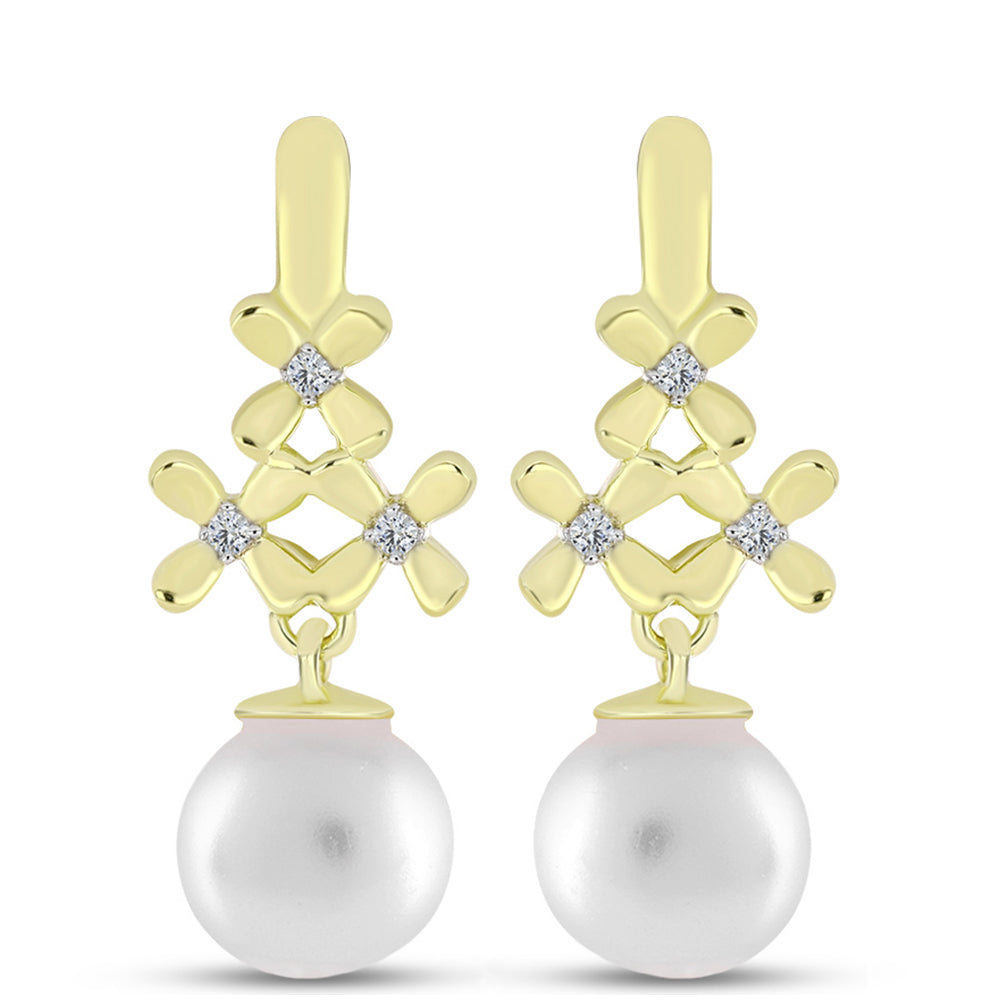 Cercei din Argint 925 Placat cu Aur ( 3.31 grame ) cu Perlă de Apă Dulce Albă și Topaz Alb 7.81 Carate