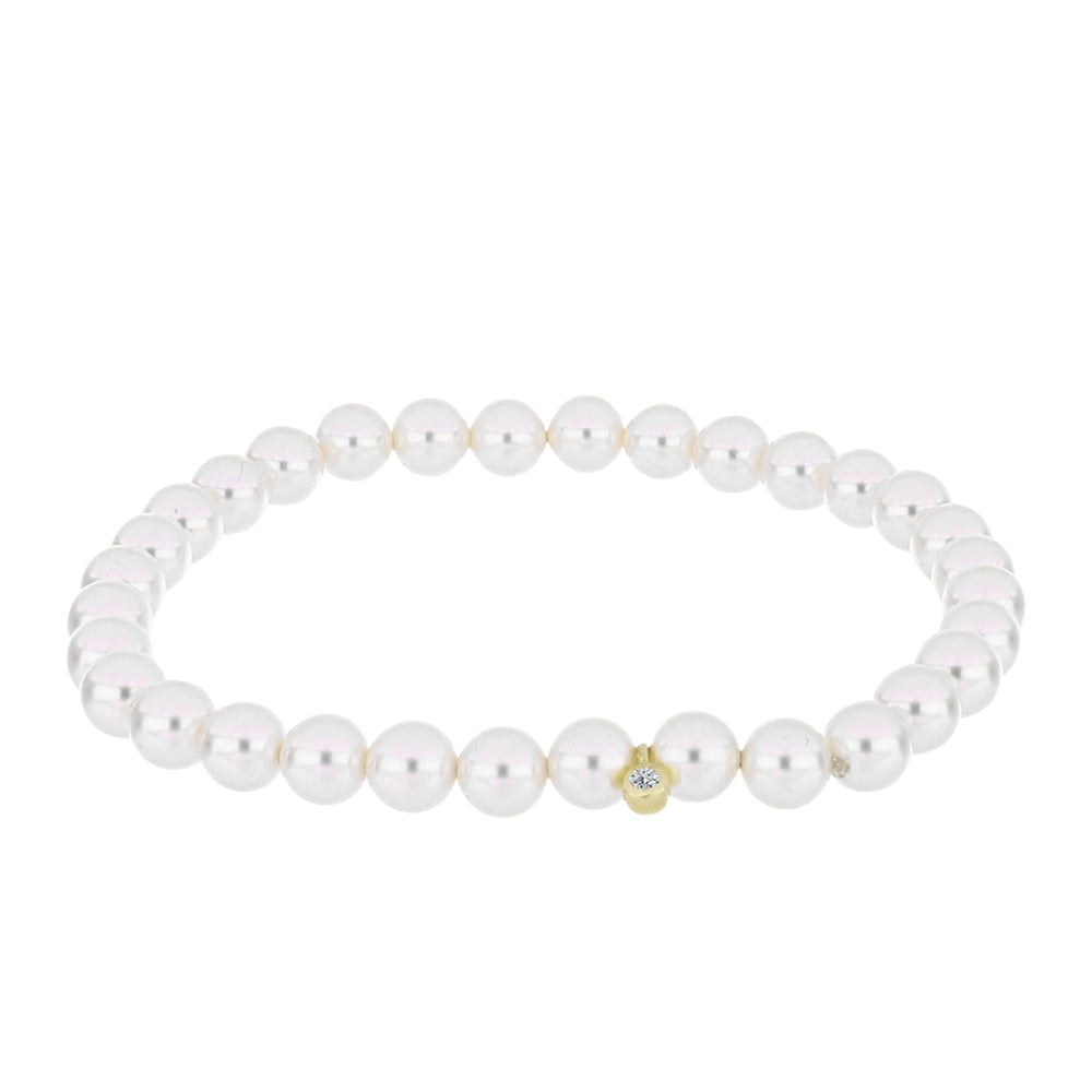 Brățară din Argint 925 Placat cu Aur ( 0.13 grame ) cu Perlă de Apă Dulce Albă și Topaz Alb 44.18 Carate