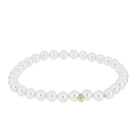 Brățară din Argint 925 Placat cu Aur ( 0.13 grame ) cu Perlă de Apă Dulce Albă și Topaz Alb 44.18 Carate