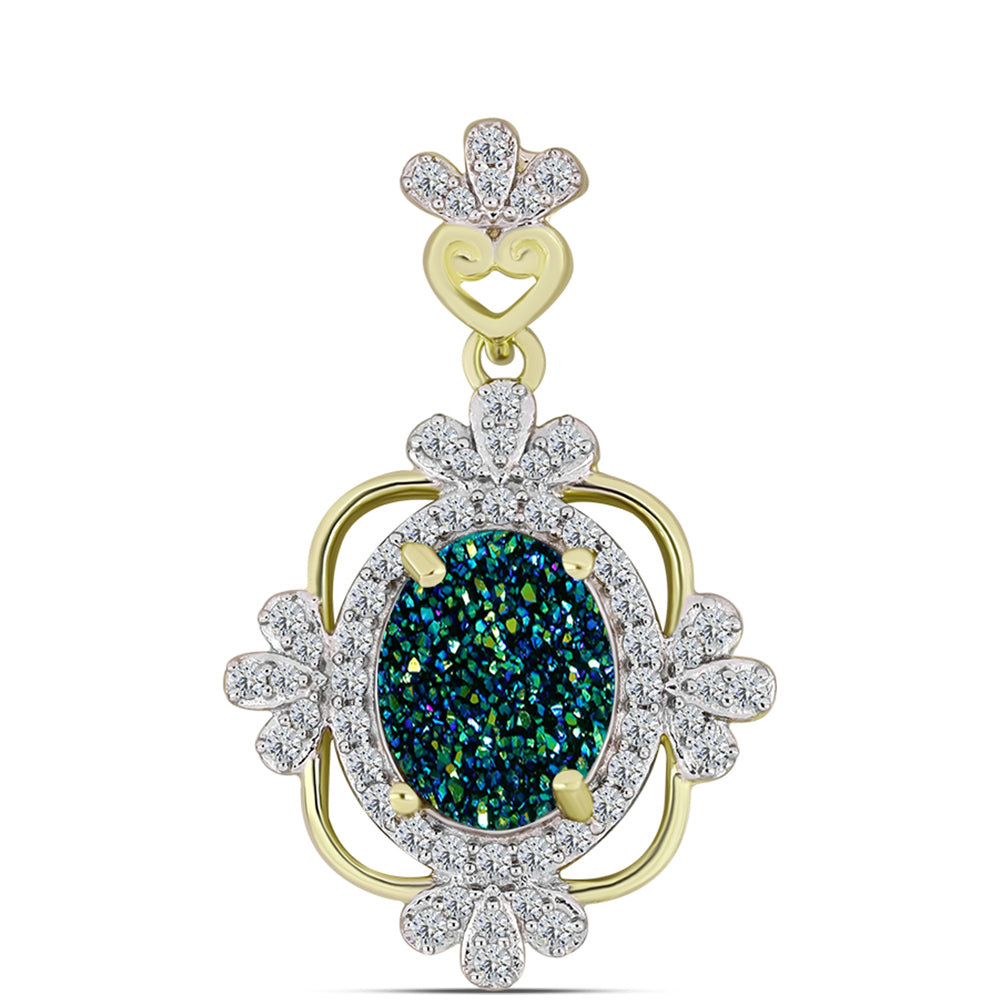 Pandantiv din Argint 925 Placat cu Aur ( 2.63 grame ) cu Drusy Verde și Topaz Alb 2.98 Carate 1 
