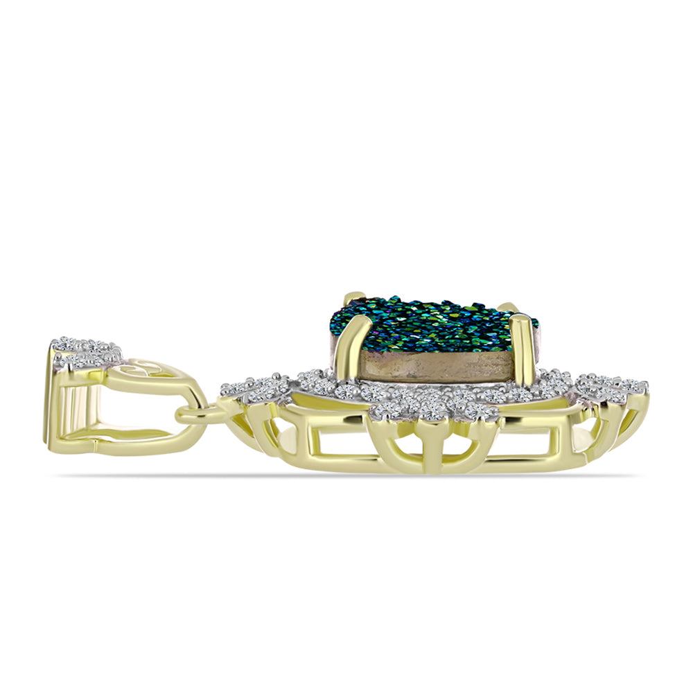 Pandantiv din Argint 925 Placat cu Aur ( 2.63 grame ) cu Drusy Verde și Topaz Alb 2.98 Carate 2 