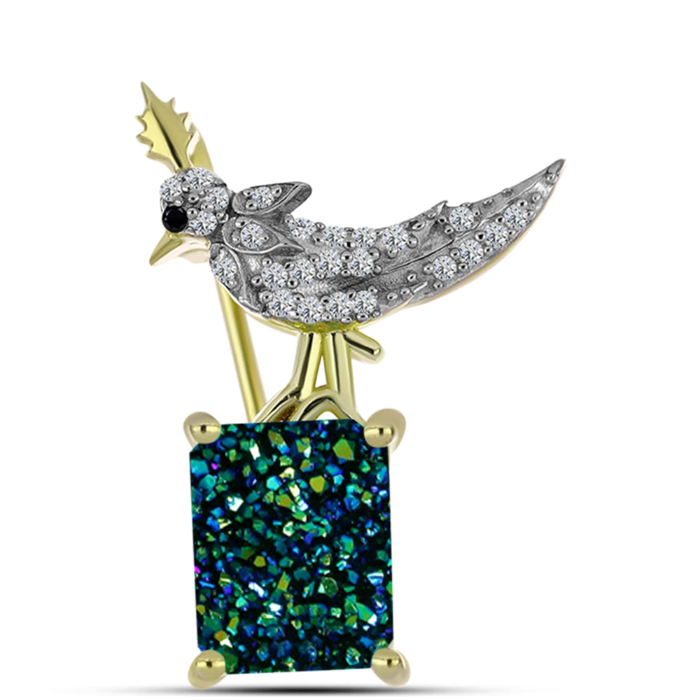 Broşă din Argint 925 Placat cu Aur ( 2.69 grame ) cu Drusy Verde și Spinel Negru 3.49 Carate 1 