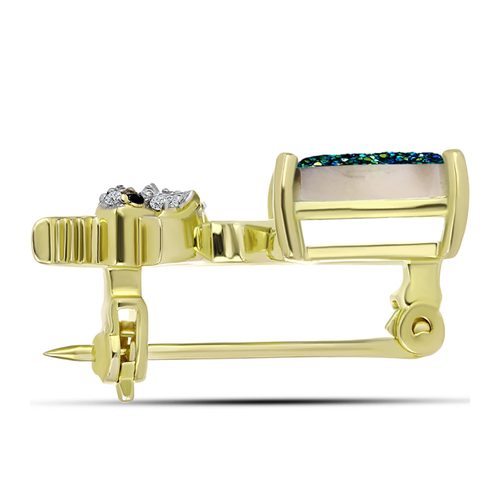 Broşă din Argint 925 Placat cu Aur ( 2.69 grame ) cu Drusy Verde și Spinel Negru 3.49 Carate 2 
