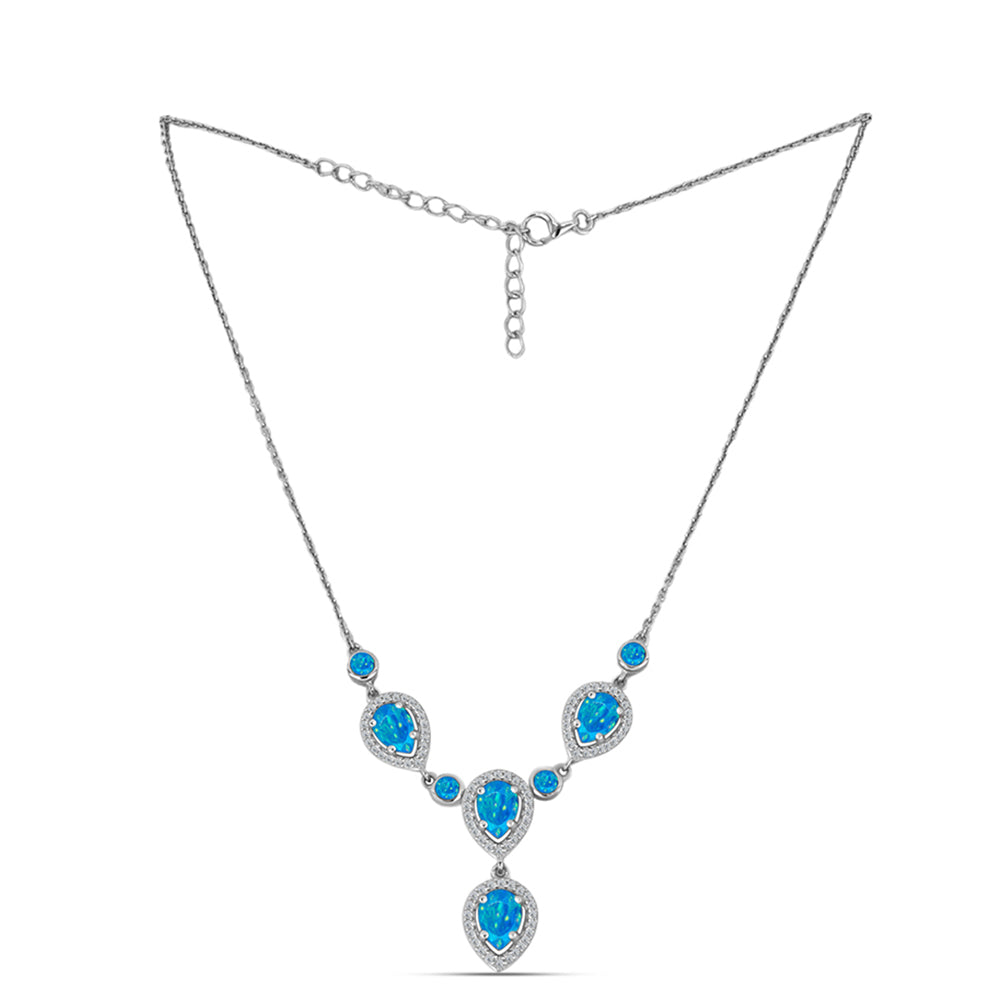 Colier din Argint 925 ( 6.1 grame ) cu Opal Albastru Etiopian Paraiba și Topaz Alb 2.72 Carate 1 