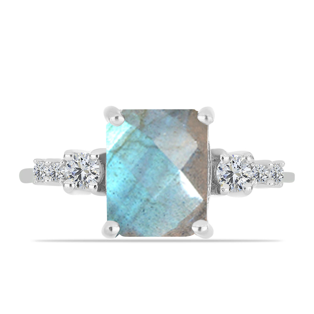 Inel din Argint 925 ( 2.37 grame ) cu Gullgruvene Labradorit și Topaz Alb 3.43 Carate 1 