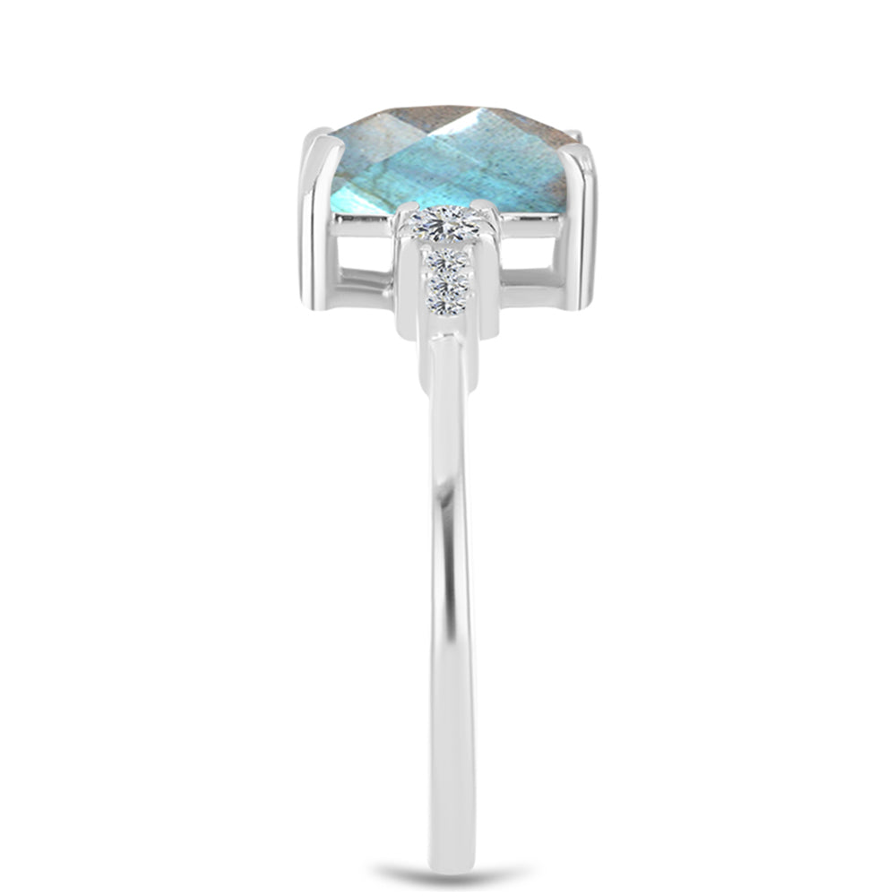 Inel din Argint 925 ( 2.37 grame ) cu Gullgruvene Labradorit și Topaz Alb 3.43 Carate