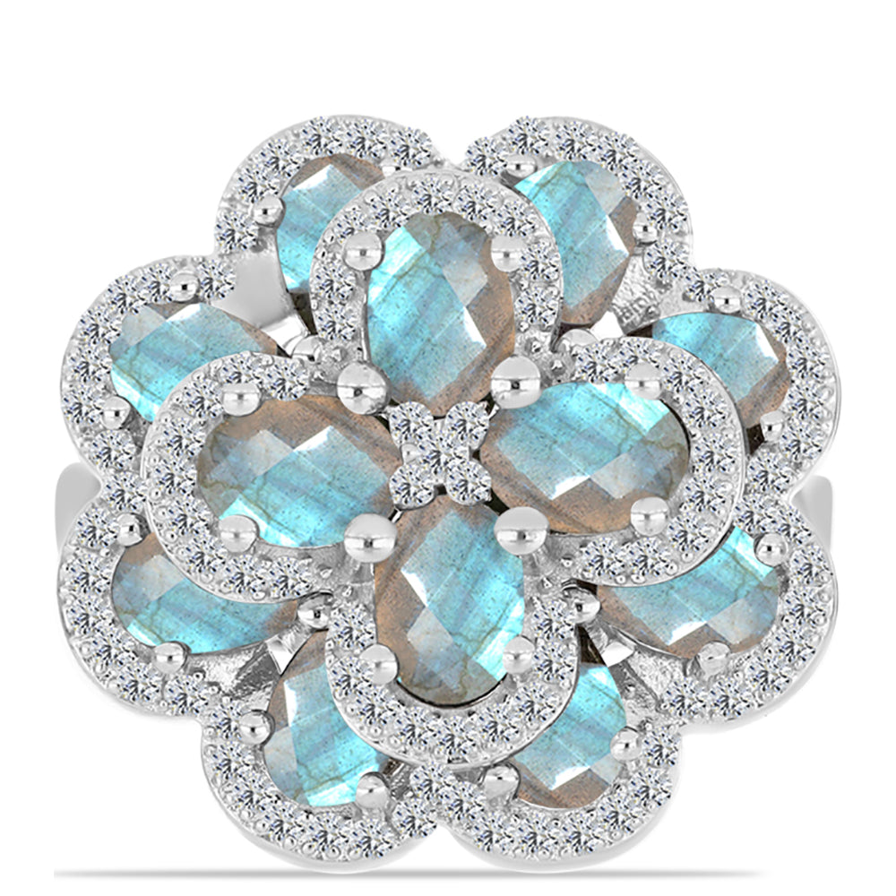 Inel din Argint 925 ( 7.39 grame ) cu Gullgruvene Labradorit și Topaz Alb 6.48 Carate 1 