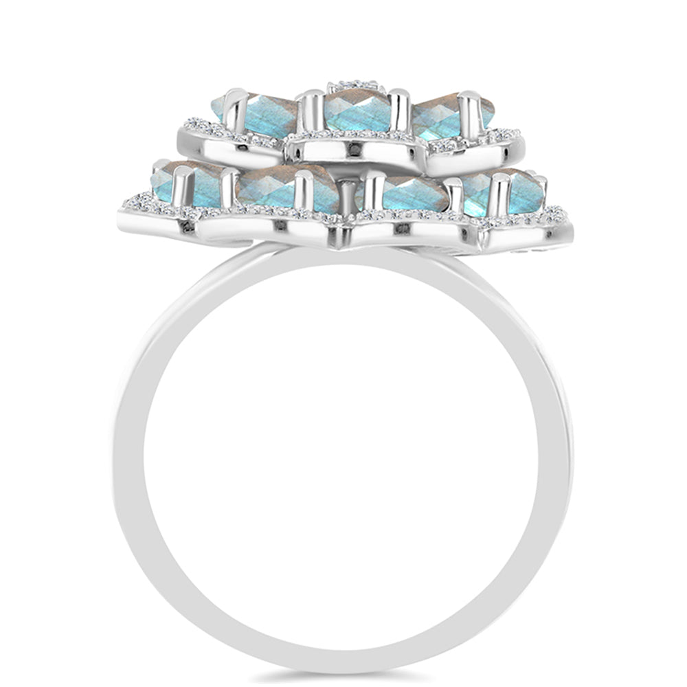 Inel din Argint 925 ( 7.39 grame ) cu Gullgruvene Labradorit și Topaz Alb 6.48 Carate 2 