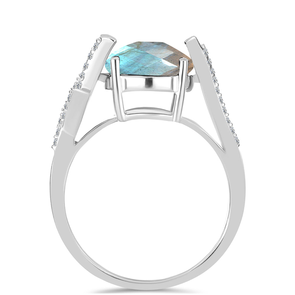 Inel din Argint 925 ( 3.31 grame ) cu Gullgruvene Labradorit și Topaz Alb 5.17 Carate 3 