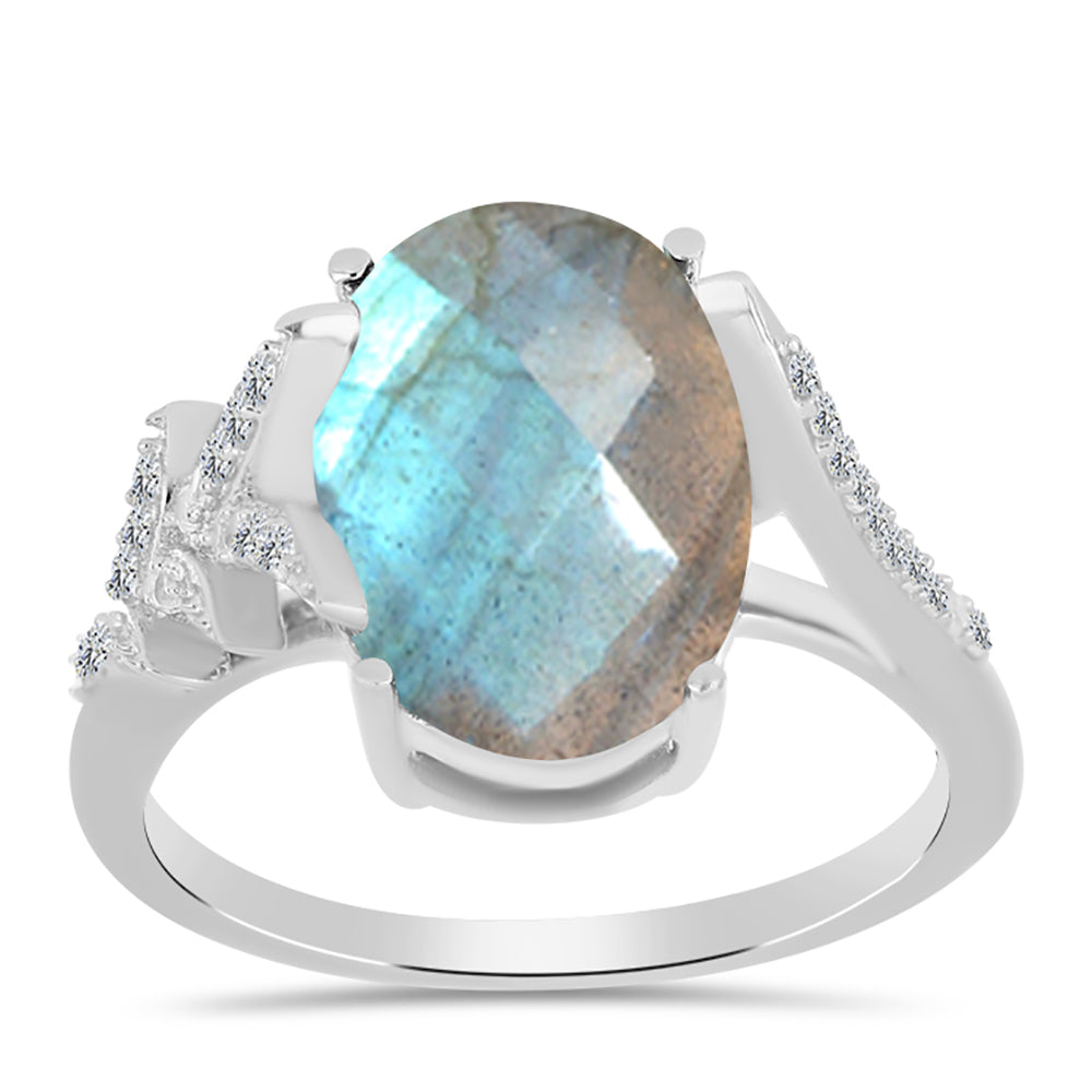 Inel din Argint 925 ( 3.31 grame ) cu Gullgruvene Labradorit și Topaz Alb 5.17 Carate 5 