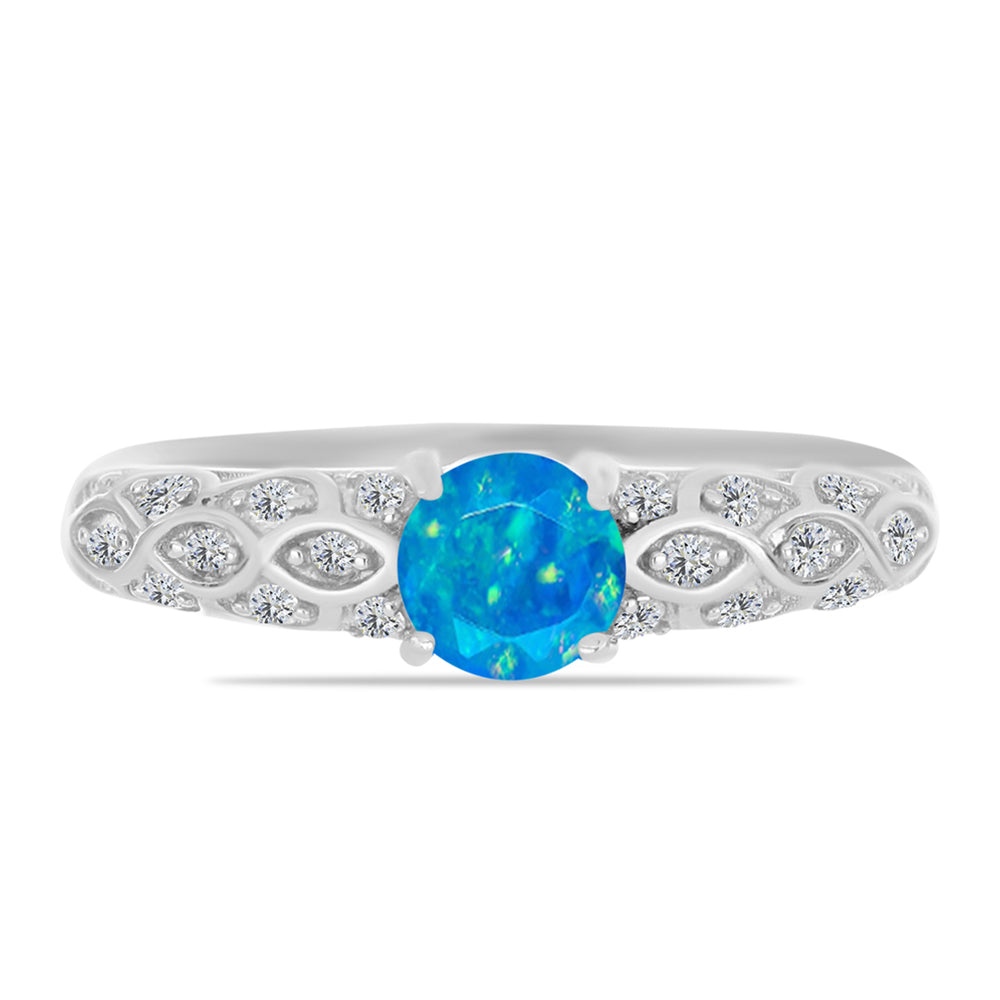 Inel din Argint 925 ( 2.15 grame ) cu Opal Albastru Etiopian Paraiba și Topaz Alb 0.44 Carate 1 