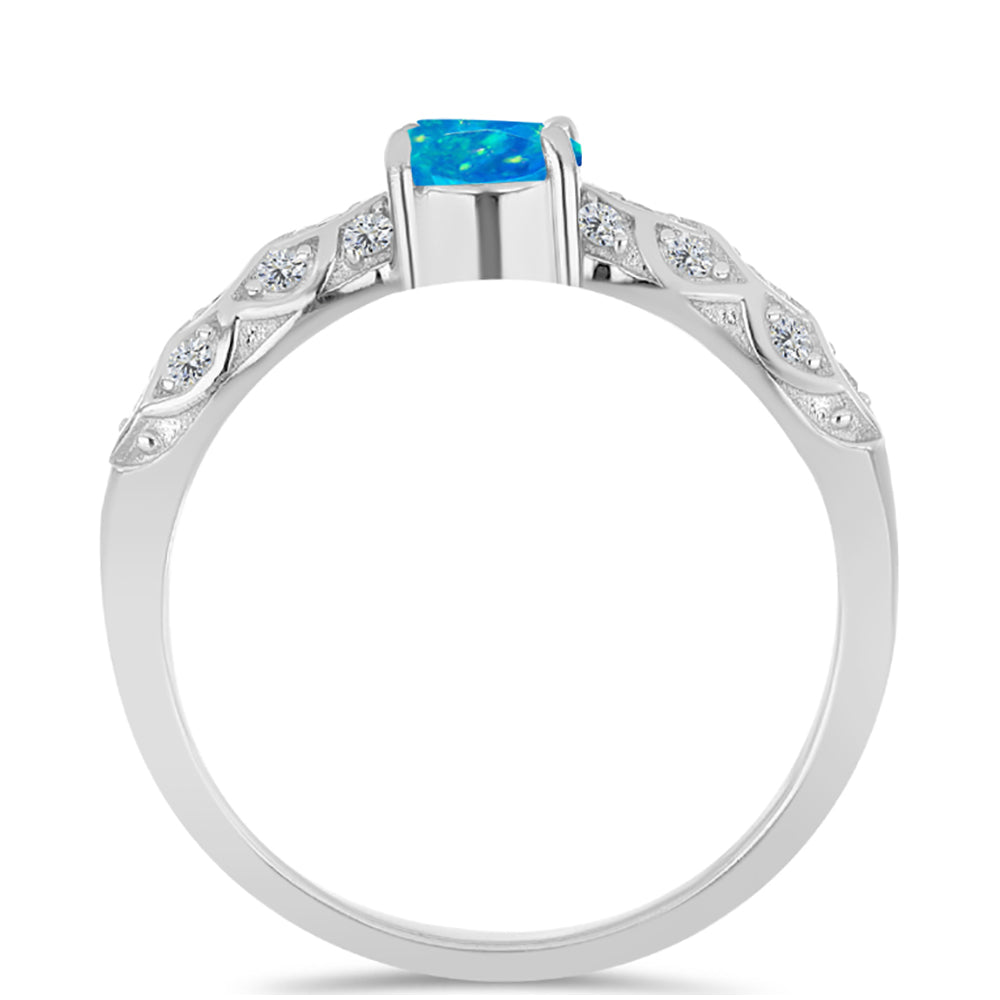 Inel din Argint 925 ( 2.15 grame ) cu Opal Albastru Etiopian Paraiba și Topaz Alb 0.44 Carate 2 
