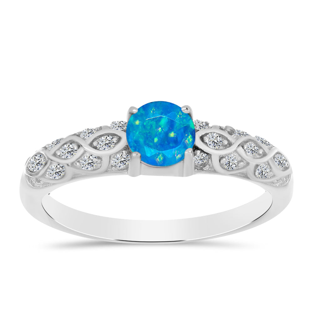 Inel din Argint 925 ( 2.15 grame ) cu Opal Albastru Etiopian Paraiba și Topaz Alb 0.44 Carate 3 