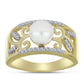 Inel din Argint 925 Placat cu Aur ( 6.11 grame ) cu Perlă de Apă Dulce Albă și Topaz Alb 3.35 Carate