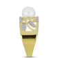 Inel din Argint 925 Placat cu Aur ( 6.11 grame ) cu Perlă de Apă Dulce Albă și Topaz Alb 3.35 Carate