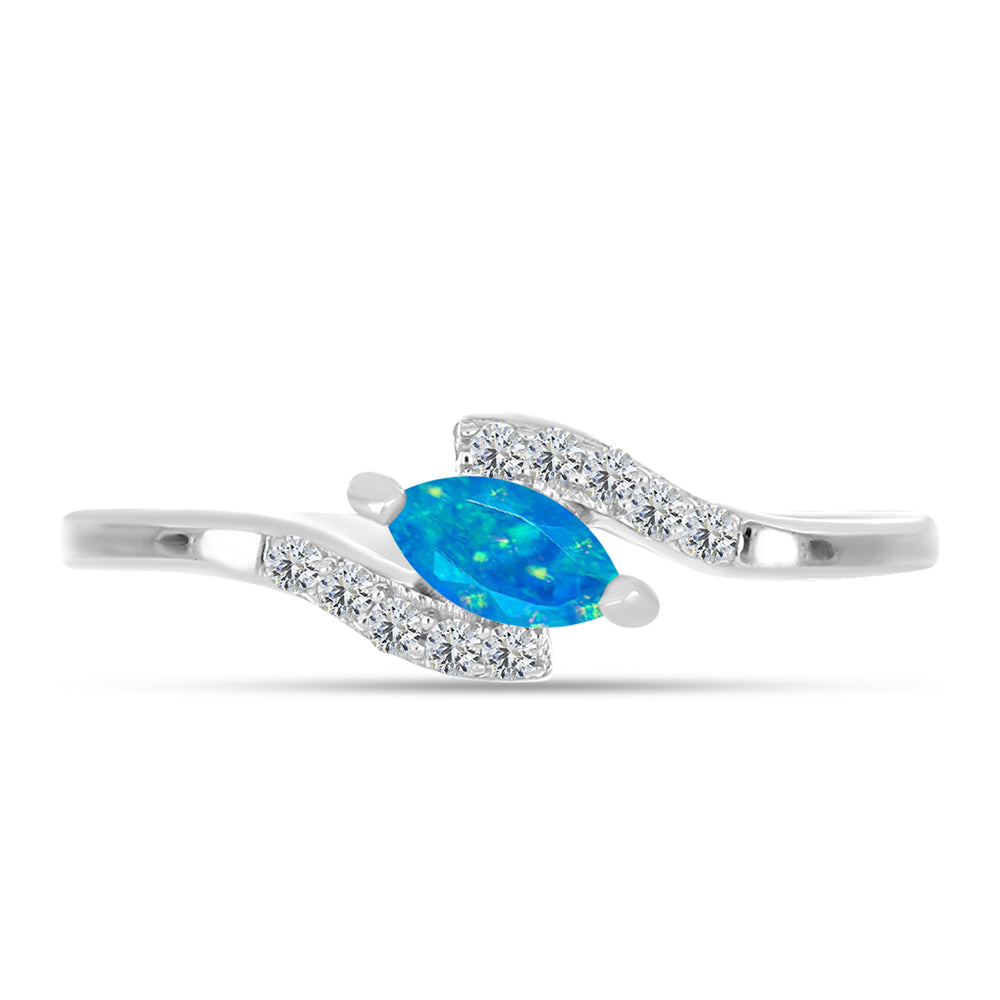 Inel din Argint 925 ( 1.41 grame ) cu Opal Albastru Etiopian Paraiba și Topaz Alb 0.23 Carate
