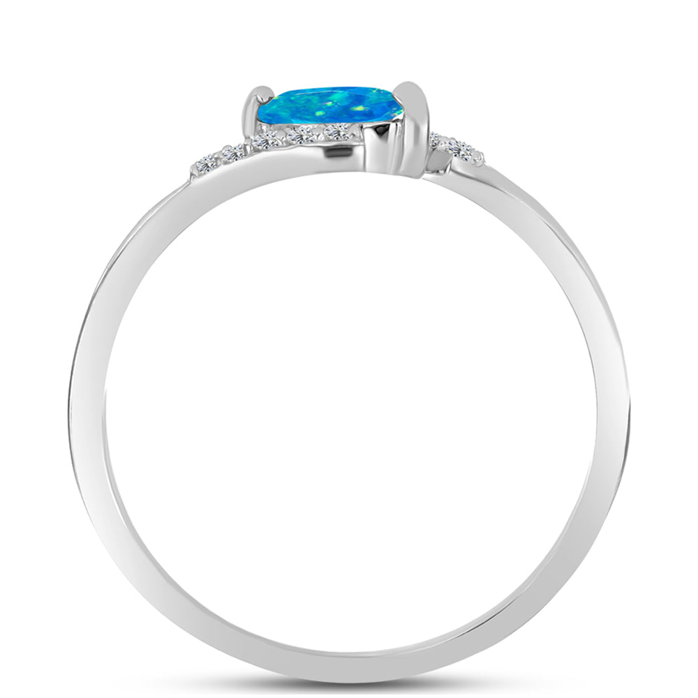 Inel din Argint 925 ( 1.41 grame ) cu Opal Albastru Etiopian Paraiba și Topaz Alb 0.23 Carate 2 