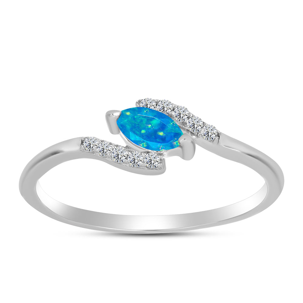 Inel din Argint 925 ( 1.41 grame ) cu Opal Albastru Etiopian Paraiba și Topaz Alb 0.23 Carate 3 