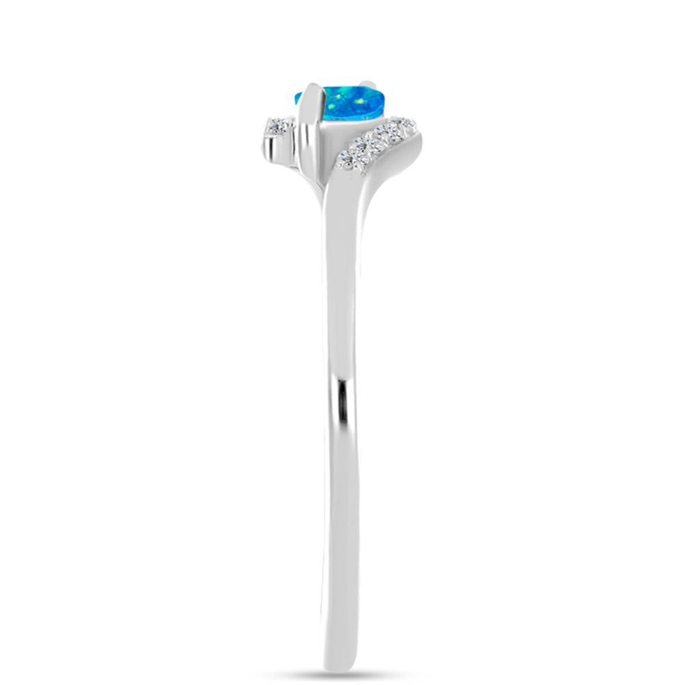 Inel din Argint 925 ( 1.41 grame ) cu Opal Albastru Etiopian Paraiba și Topaz Alb 0.23 Carate