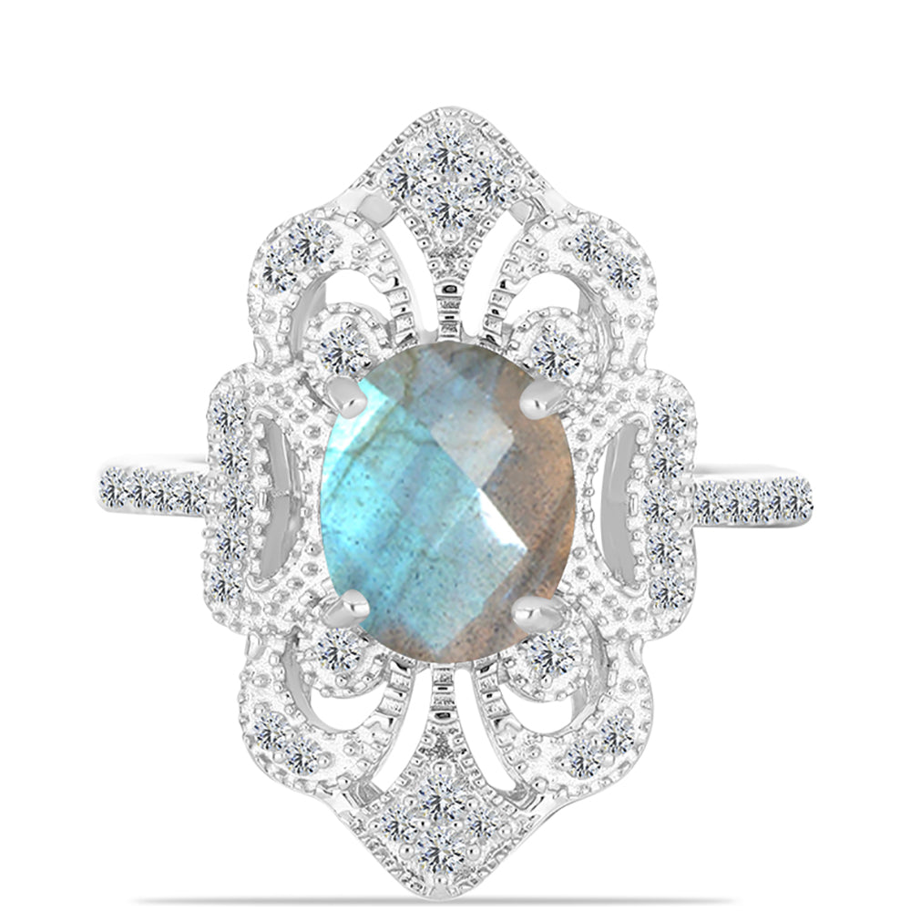 Inel din Argint 925 ( 4.97 grame ) cu Gullgruvene Labradorit și Topaz Alb 2.86 Carate 1 