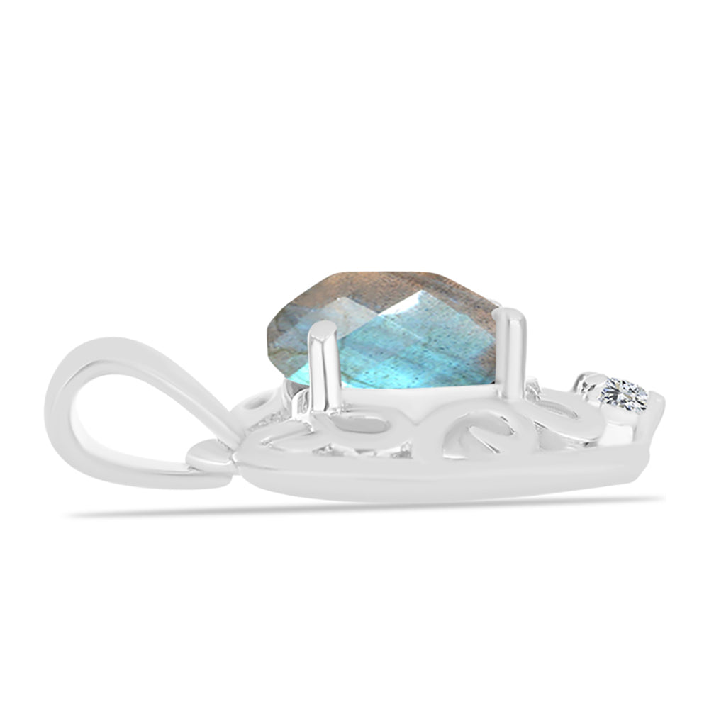 Pandantiv din Argint 925 ( 1.54 grame ) cu Gullgruvene Labradorit și Topaz Alb 1.85 Carate 2 