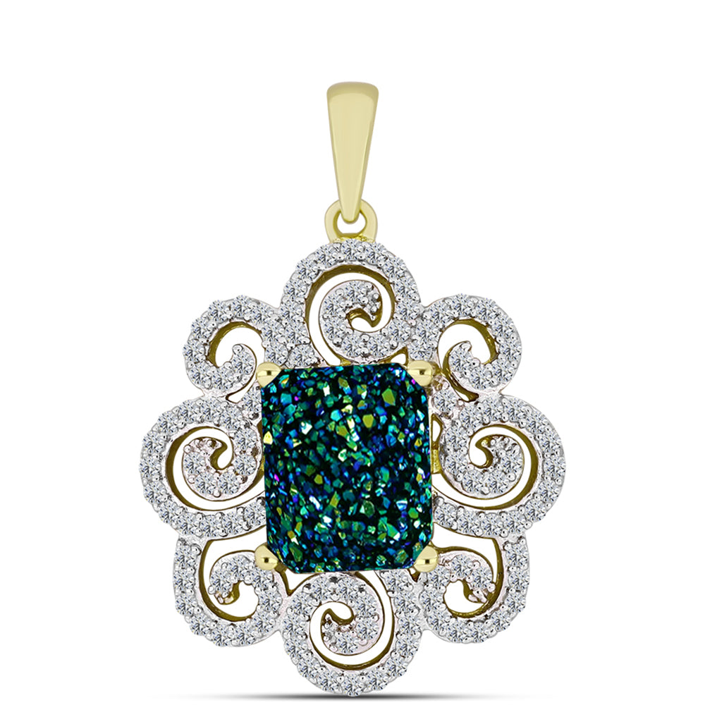 Pandantiv din Argint 925 Placat cu Aur ( 3.13 grame ) cu Drusy Verde și Topaz Alb 4.14 Carate