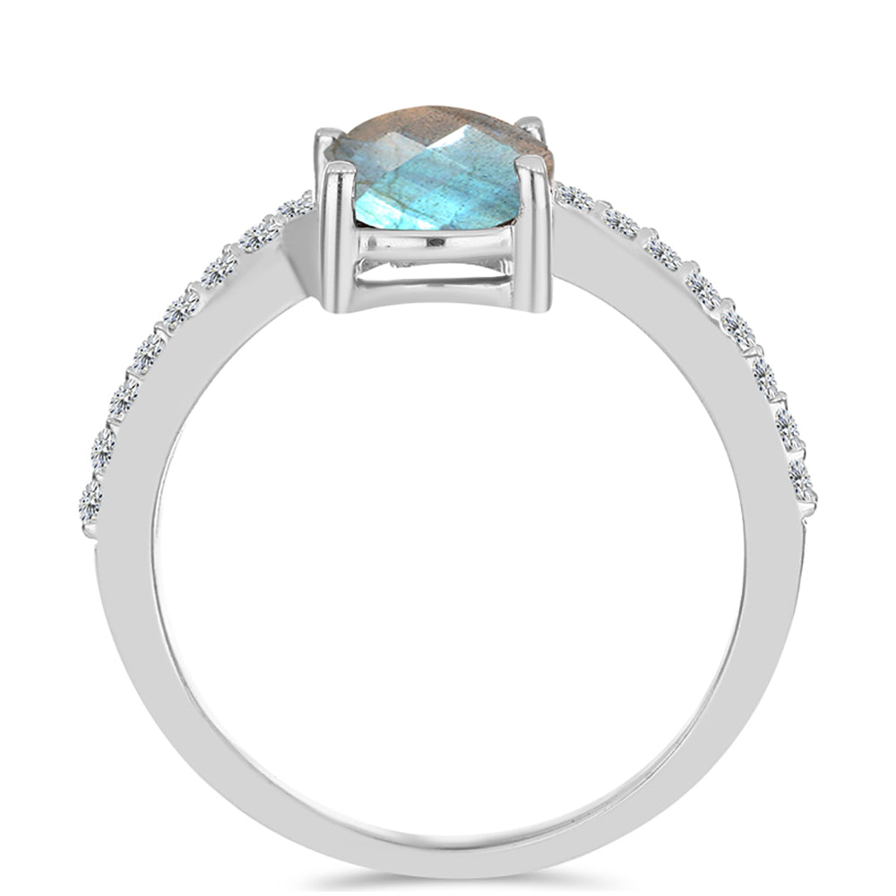 Inel din Argint 925 ( 2.77 grame ) cu Gullgruvene Labradorit și Topaz Alb 2.18 Carate