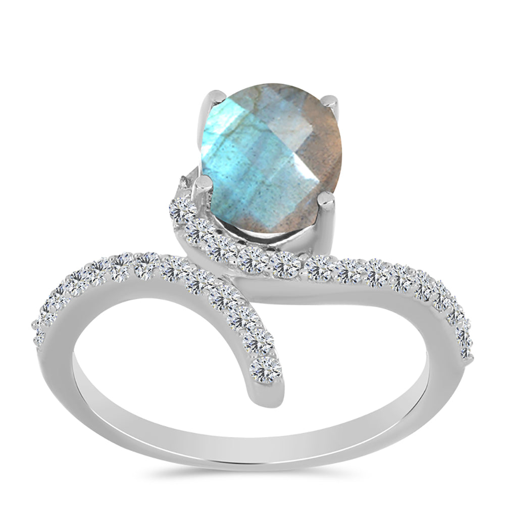 Inel din Argint 925 ( 2.77 grame ) cu Gullgruvene Labradorit și Topaz Alb 2.18 Carate 3 