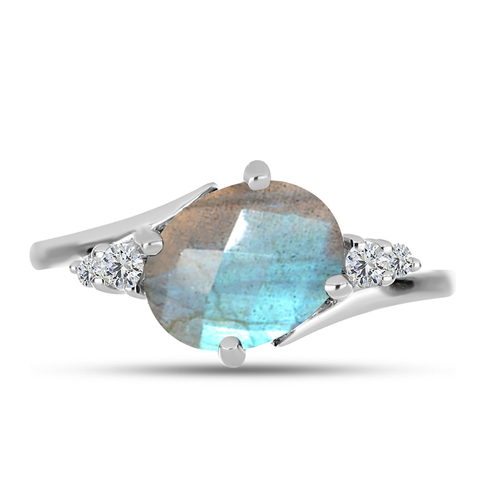 Inel din Argint 925 ( 2.15 grame ) cu Gullgruvene Labradorit și Topaz Alb 1.81 Carate 1 
