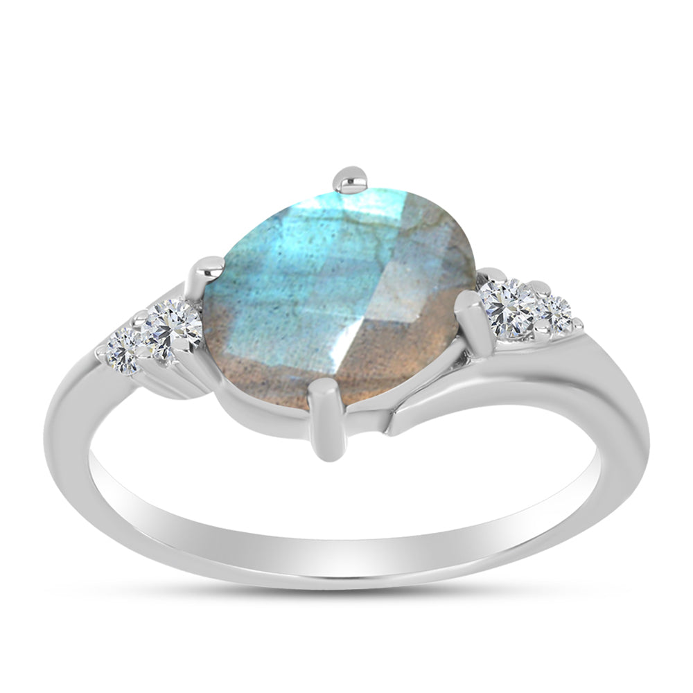 Inel din Argint 925 ( 2.15 grame ) cu Gullgruvene Labradorit și Topaz Alb 1.81 Carate
