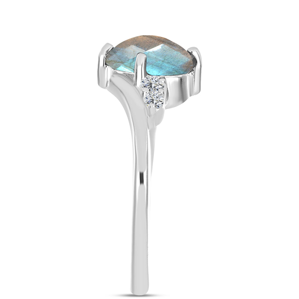 Inel din Argint 925 ( 2.15 grame ) cu Gullgruvene Labradorit și Topaz Alb 1.81 Carate 4 